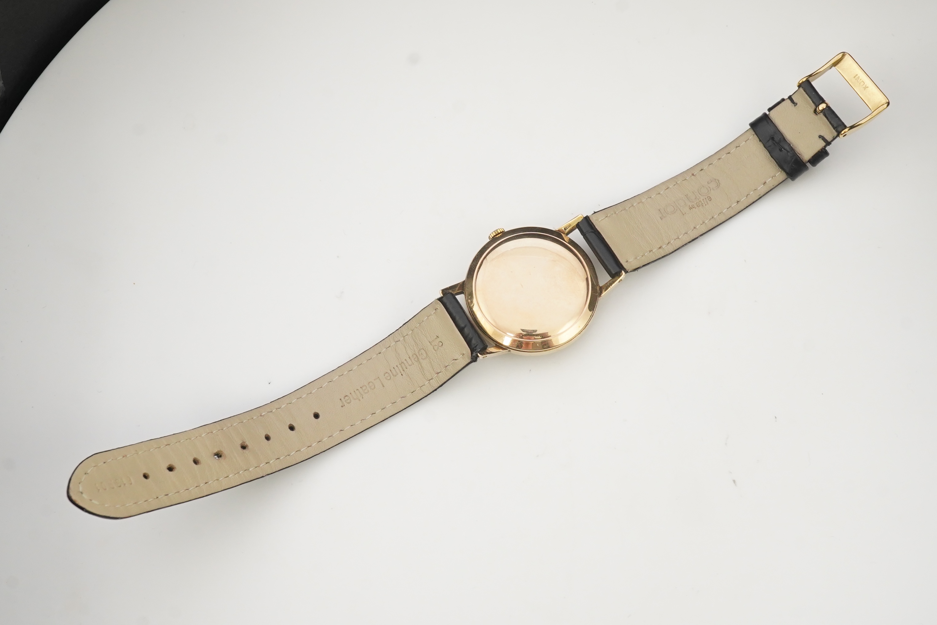 A gentleman's 1950's 9ct gold Smiths Imperial manual wind wrist watch, on a later associated Condor leather strap